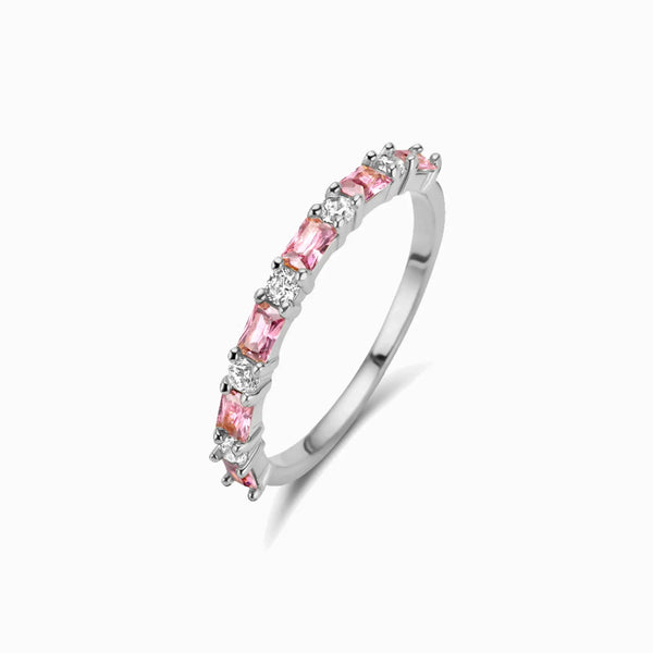 Promise-Ring mit 11 weiß/pinken Zirkonia - Silber