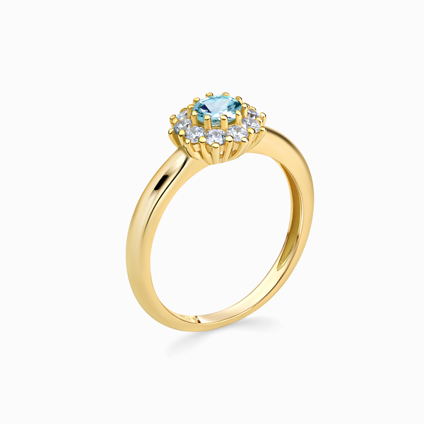 Promise-Ring mit Blautopas und 10 Zirkonia - Gold