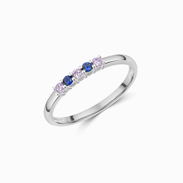 Promise-Ring mit 5 Zirkonia lavendel/tansanit Silber