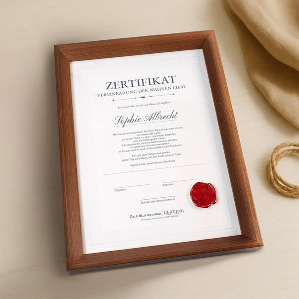 Holzrahmen für Promise-Zertifikat in Burlywood
