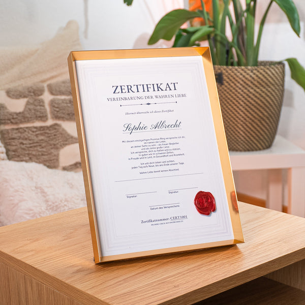 Metallrahmen für Promise-Zertifikat in Champagner