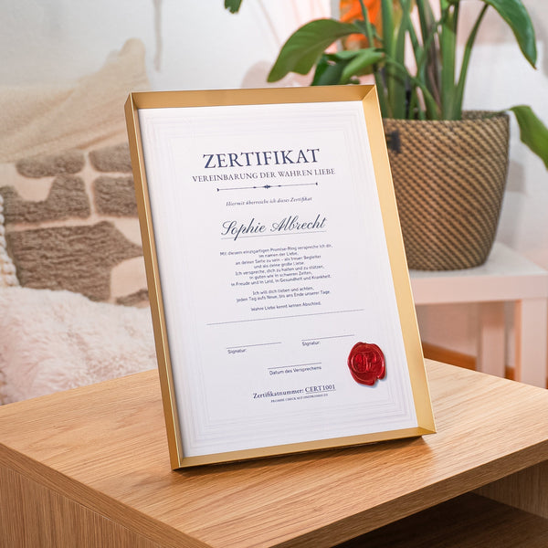 Metallrahmen für Promise-Zertifikat in Gold