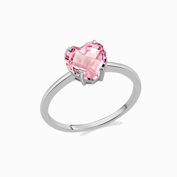 Promise-Ring mit Herz Kristallglas rosa - Silber