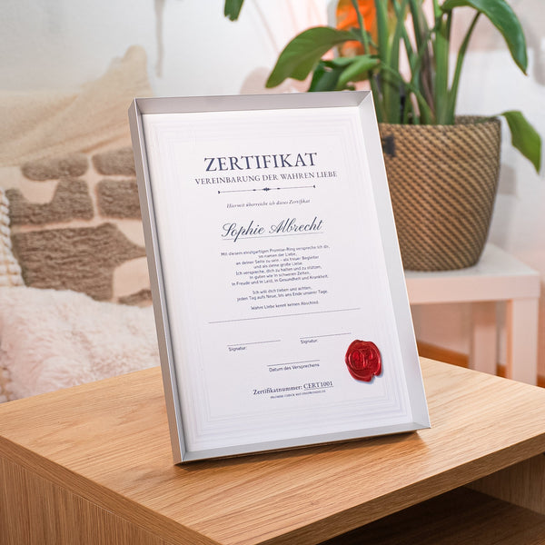 Metallrahmen für Promise-Zertifikat in Silber