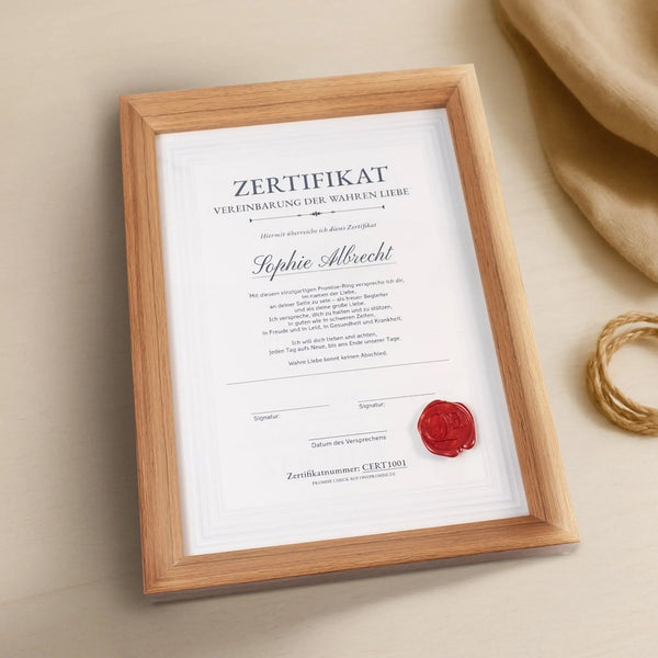 Holzrahmen für Promise-Zertifikat in Walnuss Optik